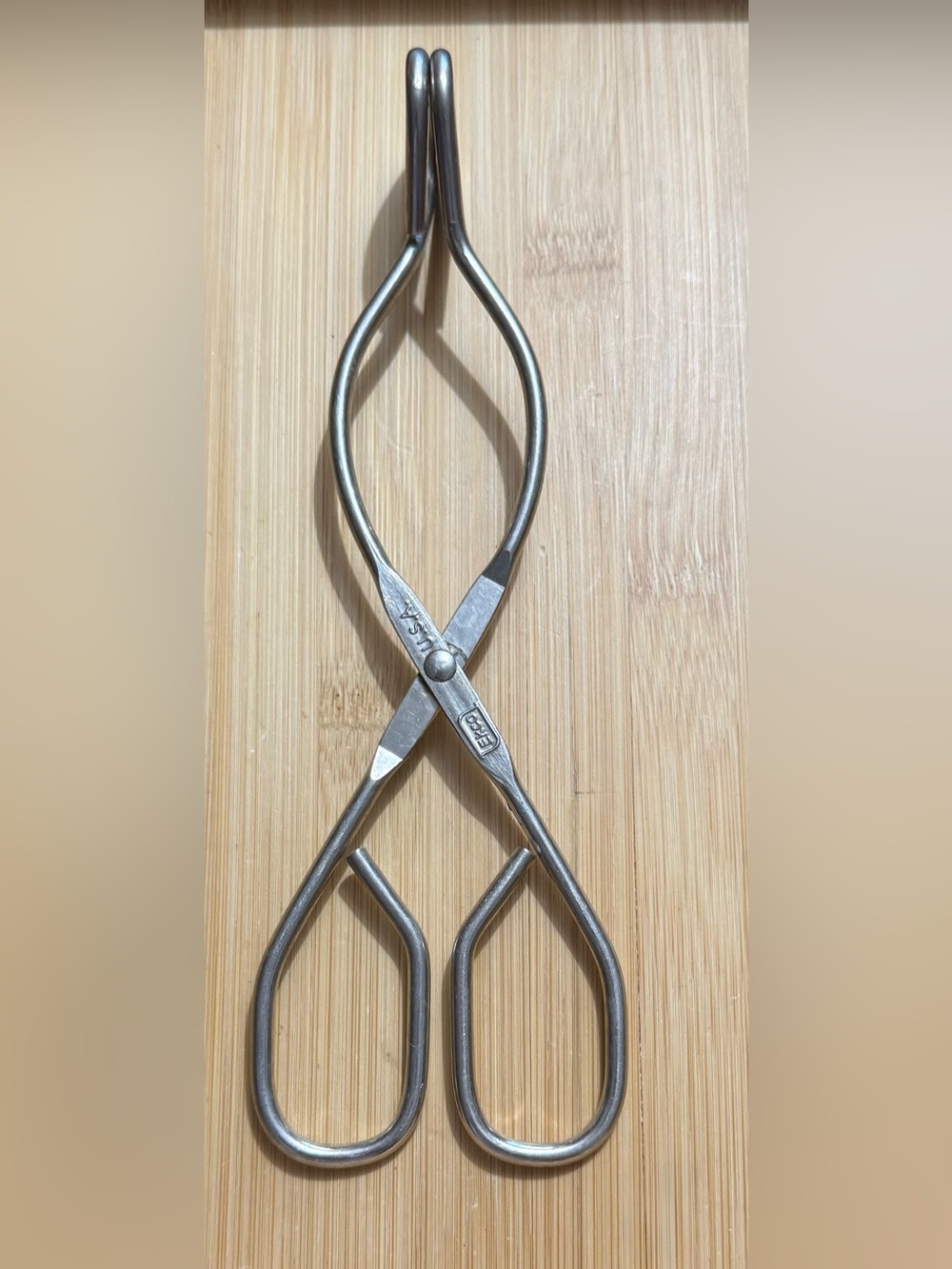 Ekco Vintage MCM Kitchenware Tongs Stainless Steel Made In USA 8 Inch